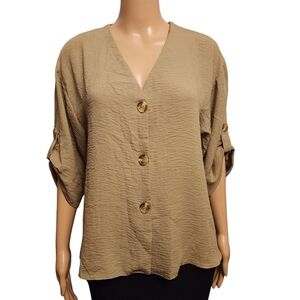 Sainsbury Olive Green V-neck Half Sleeve Blouse Size 10